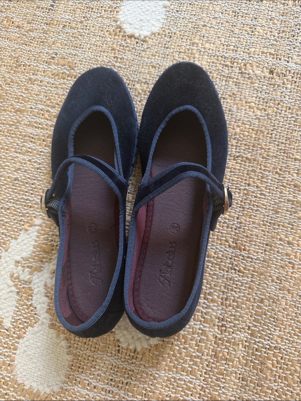 Navy blue velvet flabelus Mary Jane Flats with Buckle Strap